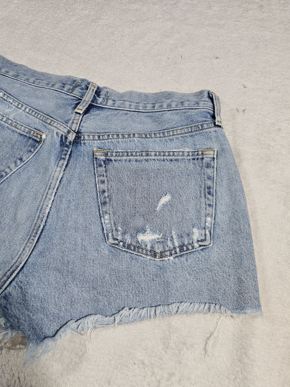 Agolde Light Blue Distressed High-Rise Denim Shorts. - Picture 7 of 9